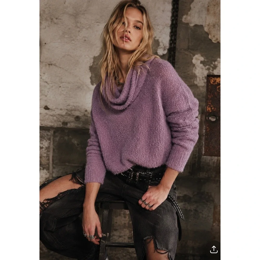 Free People Stormy Pullover Sweater Lavender Alpaca Bend Small